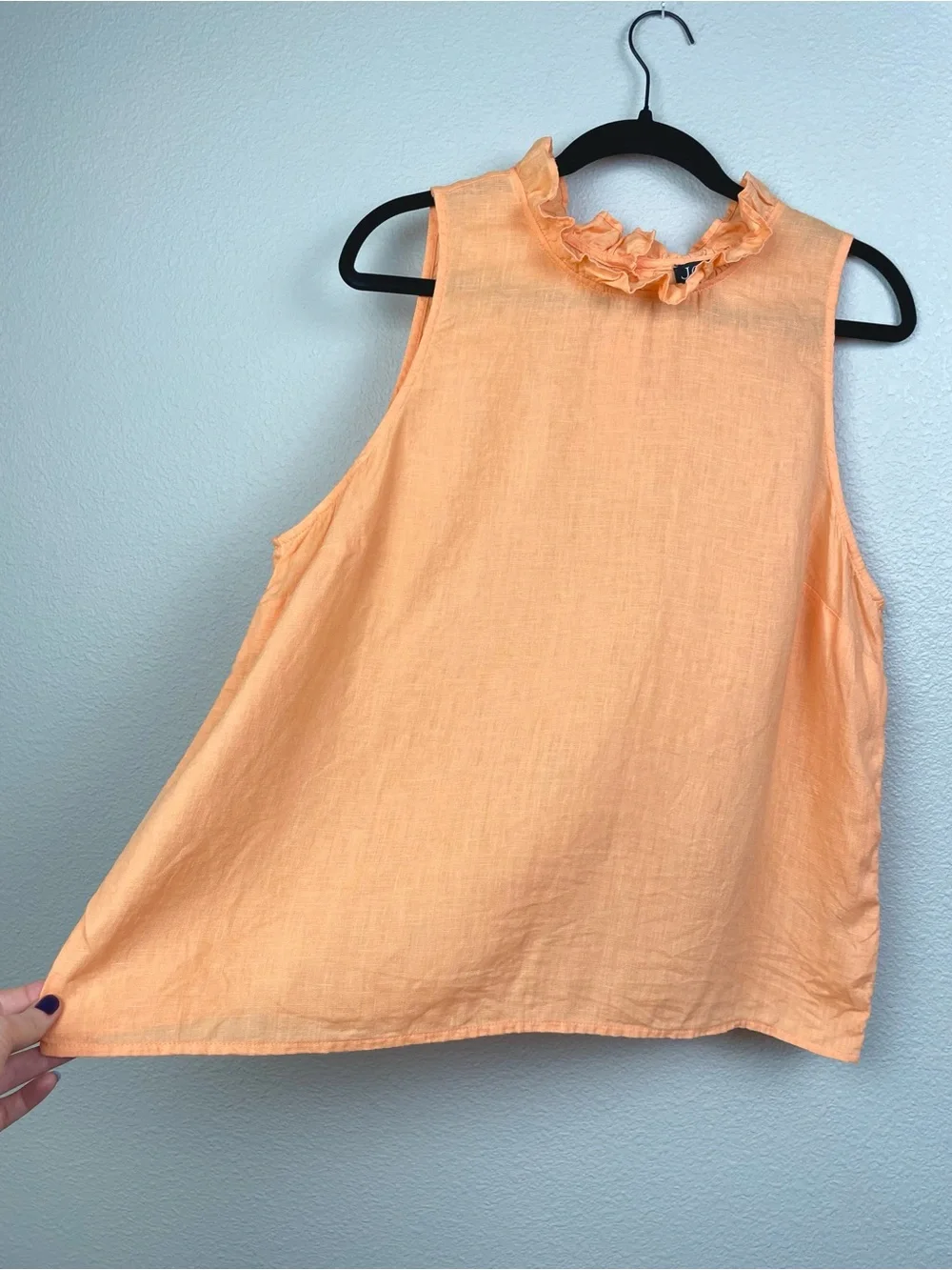 J.Crew Women's XL Fleur Top 100% Linen Ruffle Collar Orange Creamsicle Tank